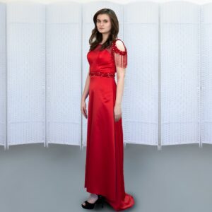 Роскошное красное платье в пол на выпускной вечер