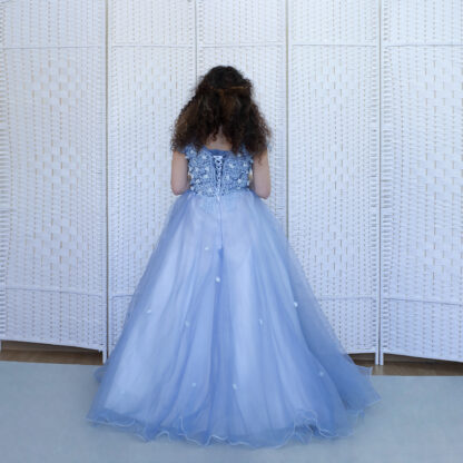 Пыльно-голубое платье на выпускной вечер