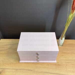 Шкатулка для украшений, 2 ящика, розовая с зеркалом