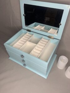 Шкатулка для украшений, 2 ящика, голубая с зеркалом (Копировать)